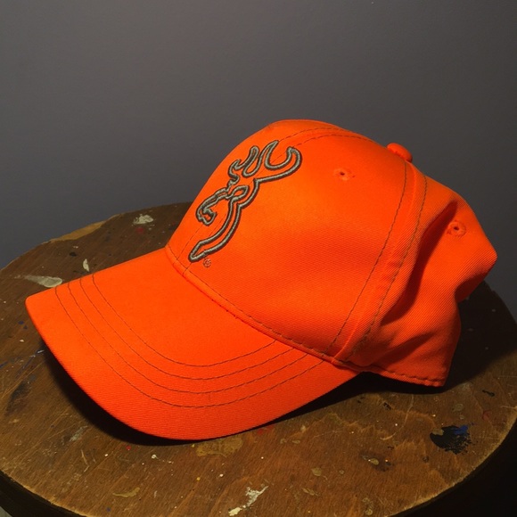 Browning Orange hunting hat full 6 panel adjustable back strap cap - Picture 2 of 12